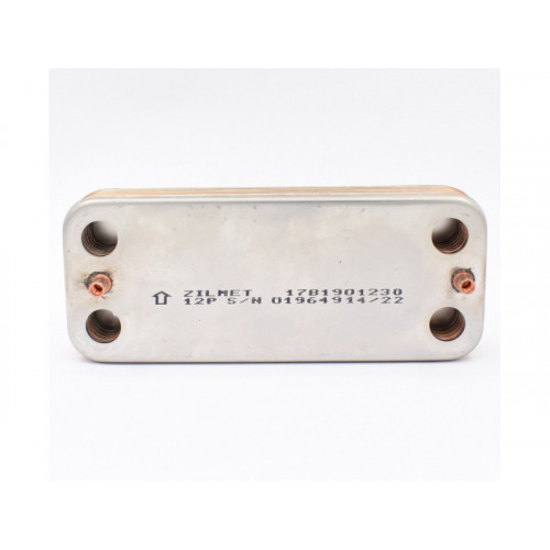 Теплообменник ГВС 12 пластин Zilmet 17B1901230 для BAXI Eco Classic, Eco Nova (6304131043) 63041310431P, 63041310091P