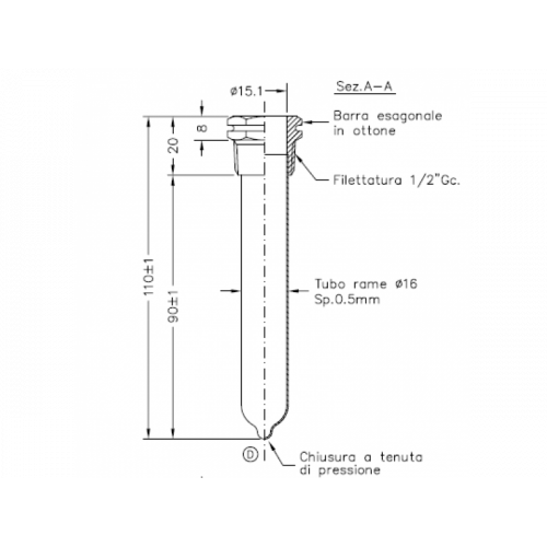 Гильза для 3-х датчиков 1/2x100 мм для котлов Protherm Медведь TLO, Скат v.11 (0020027662)